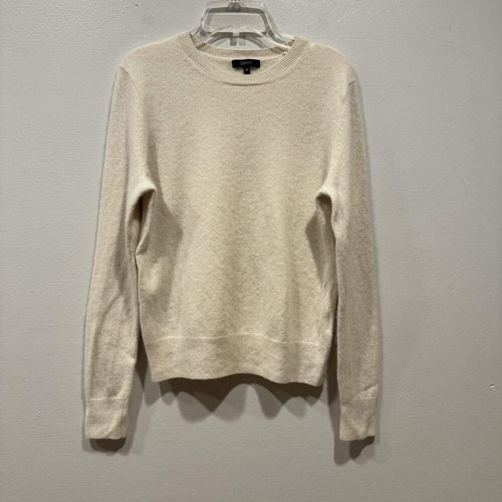 Quince Mongolian Cashmere Crewneck Sweater Lightweight Ivory Women Medium
